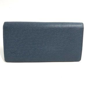 Auth LOUIS VUITTON M30662 Taiga Portefeuille Brazza bifold Long Wallet Blue